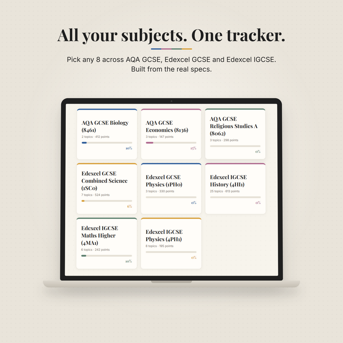 Build Your Tracker: Any 8 Subjects