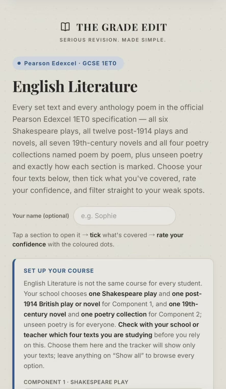 Edexcel GCSE English Literature Revision Tracker (1ET0)