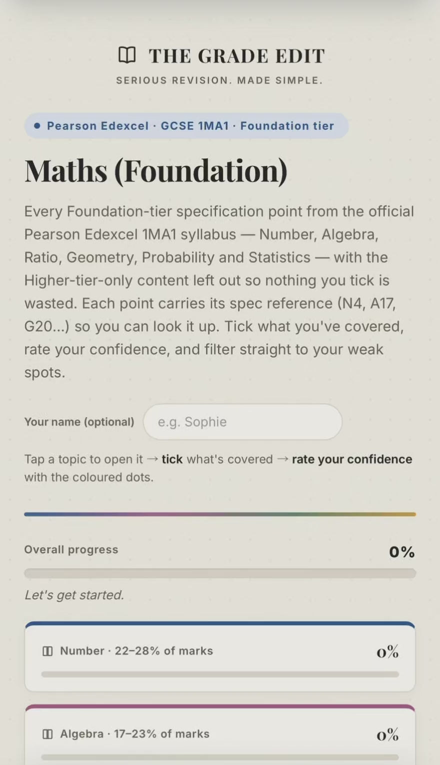 Edexcel GCSE Maths Foundation Revision Tracker (1MA1)