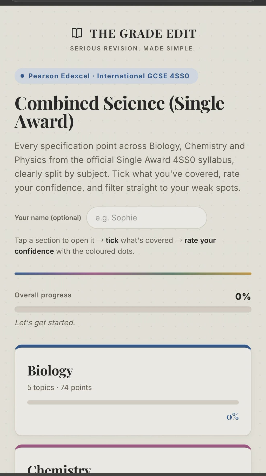 Edexcel IGCSE Science Single Award Revision Tracker (4SS0)