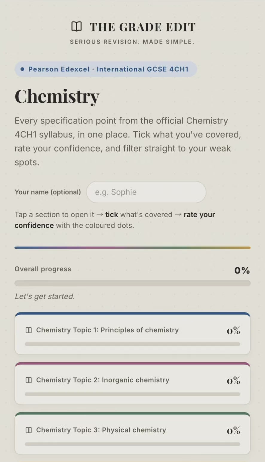 Edexcel IGCSE Chemistry Revision Tracker (4CH1)