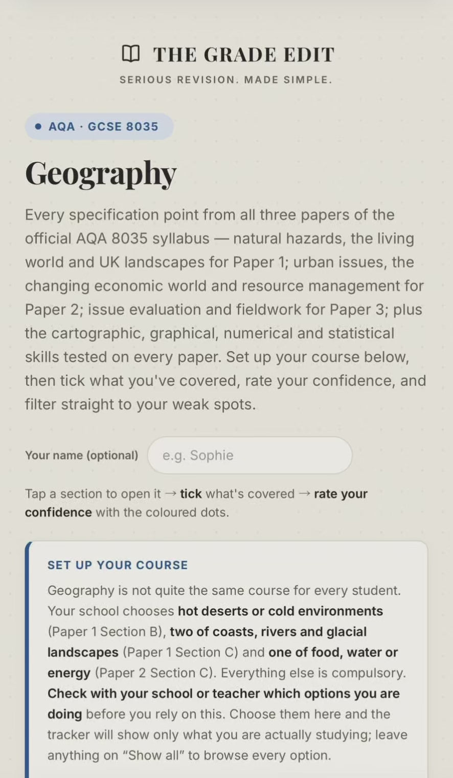AQA GCSE Geography Revision Tracker (8035)