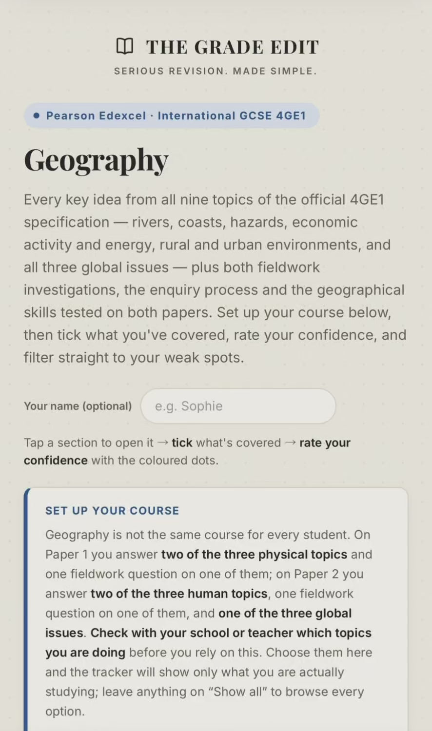 Edexcel IGCSE Geography Revision Tracker (4GE1)