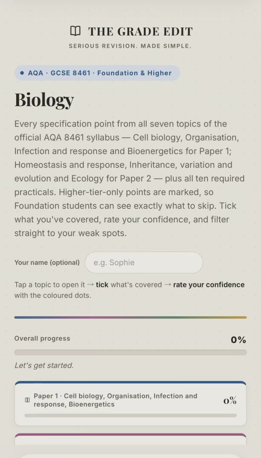 AQA GCSE Biology Revision Tracker (8461)