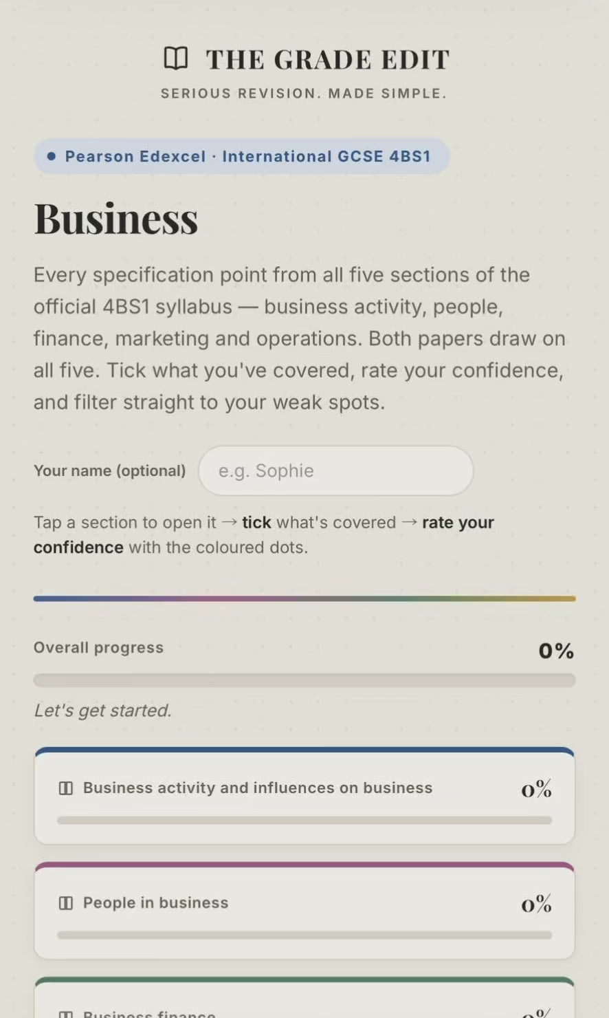 Edexcel IGCSE Business Revision Tracker (4BS1)