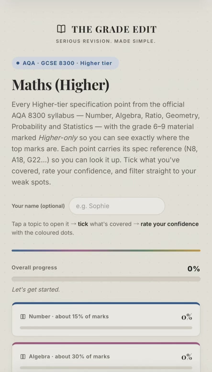 AQA GCSE Maths Higher Revision Tracker (8300)