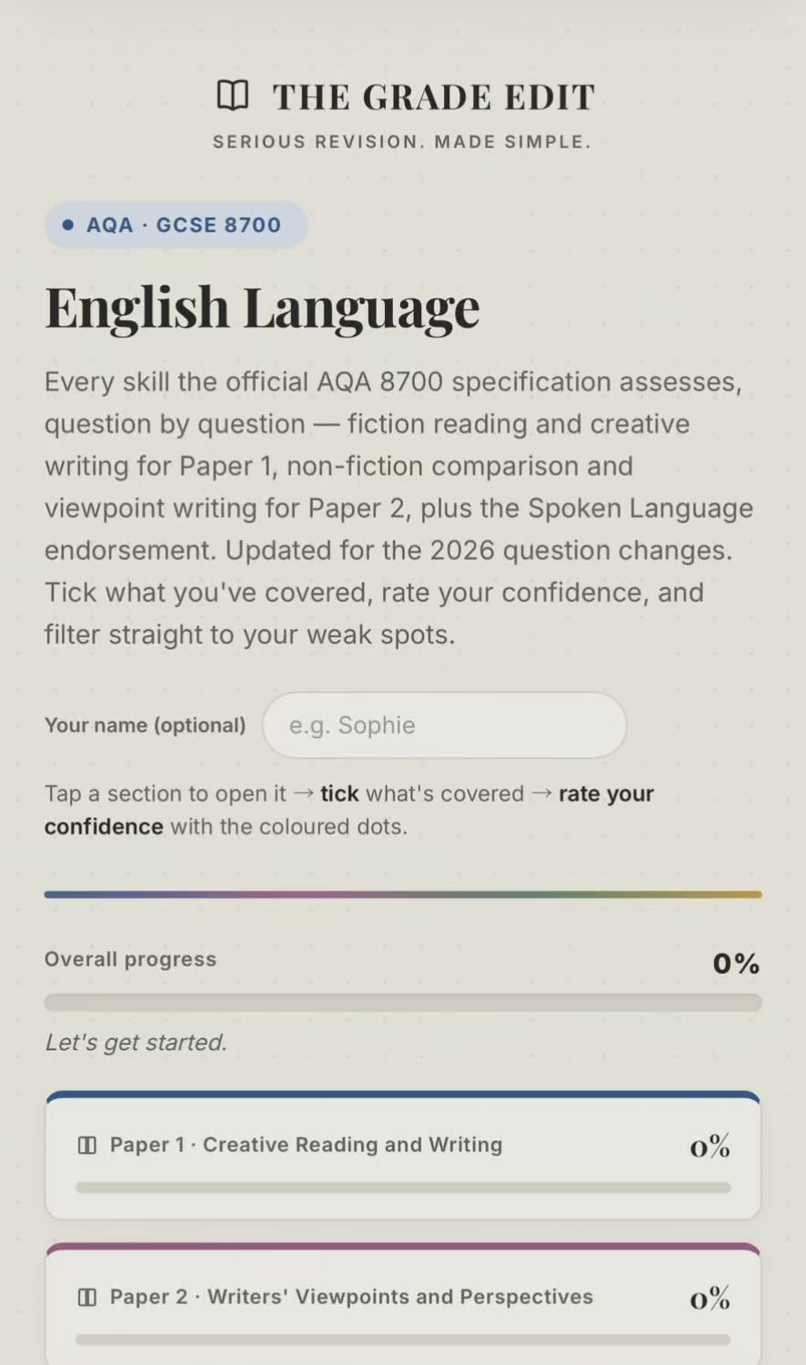 AQA GCSE English Language Revision Tracker (8700)