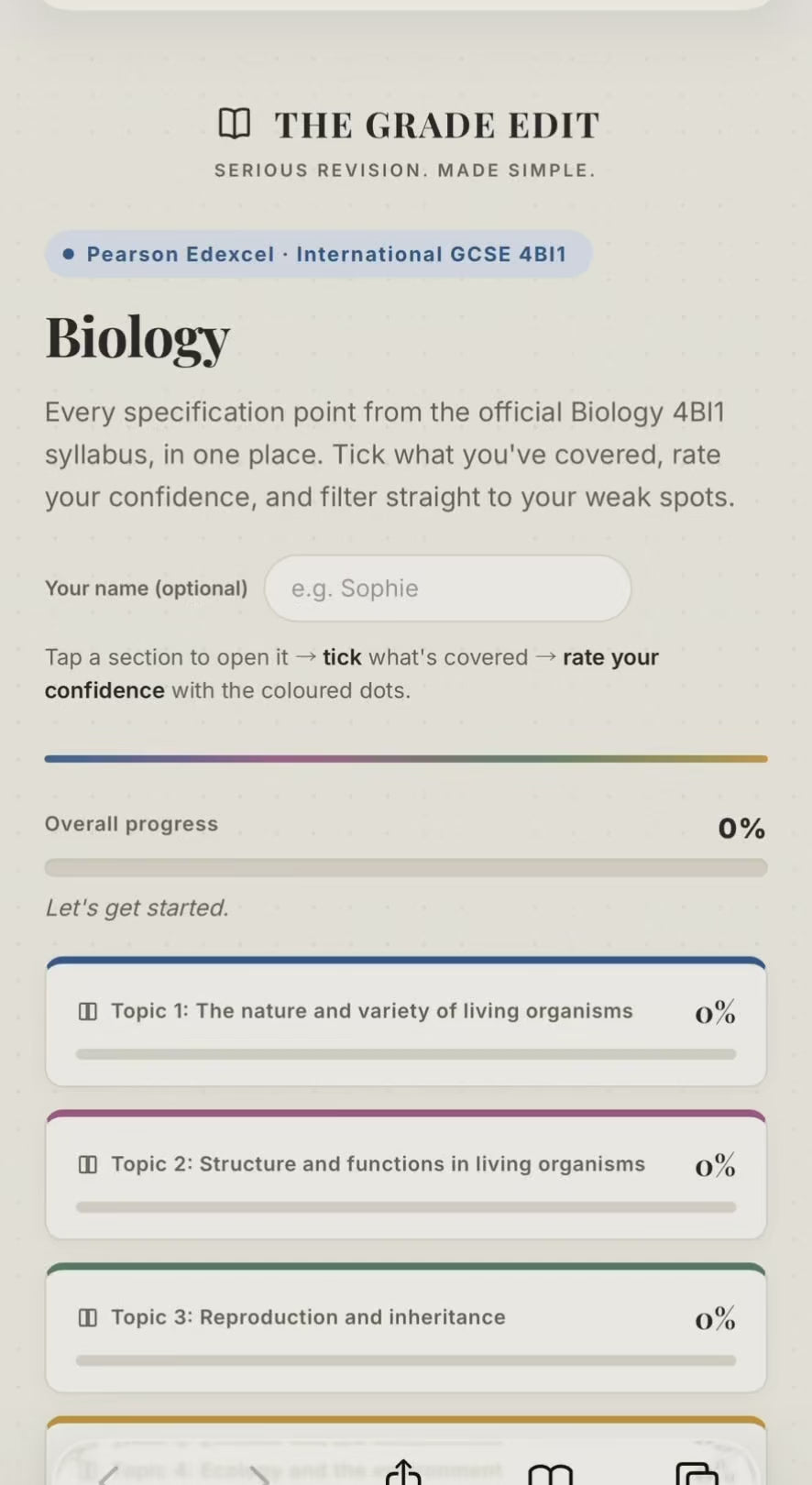 Edexcel IGCSE Biology Revision Tracker (4BI1)