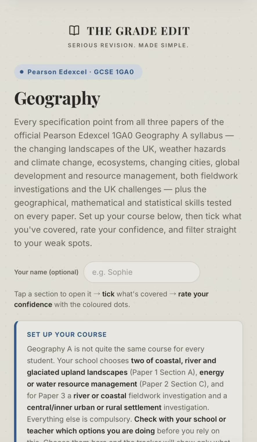 Edexcel GCSE Geography A Revision Tracker (1GA0)