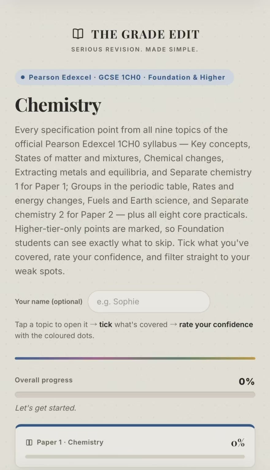 Edexcel GCSE Chemistry Revision Tracker (1CH0)