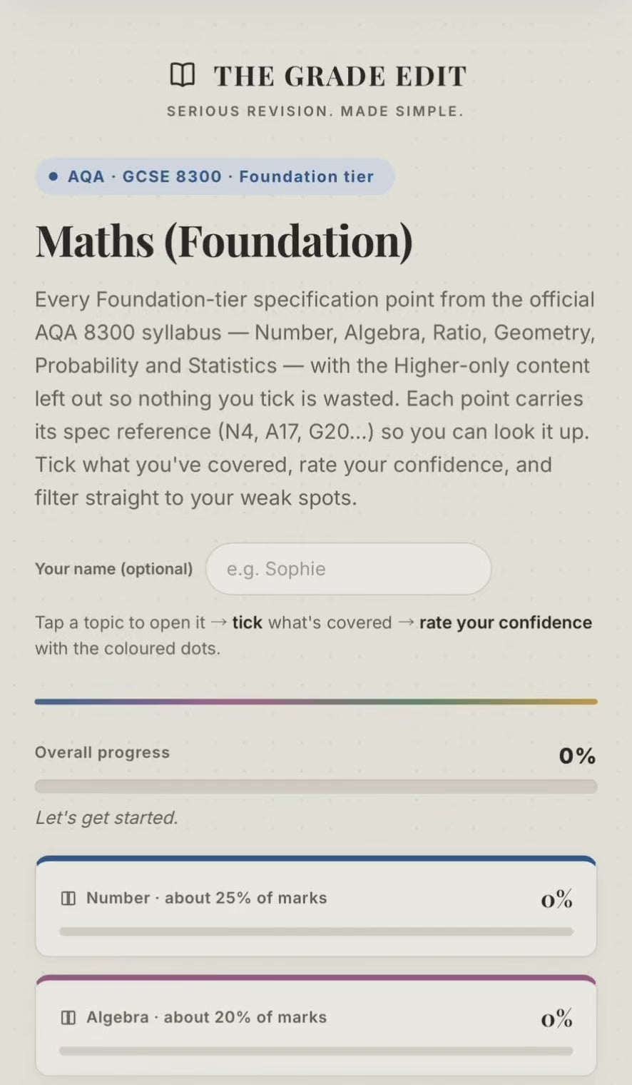 AQA GCSE Maths Foundation Revision Tracker (8300)