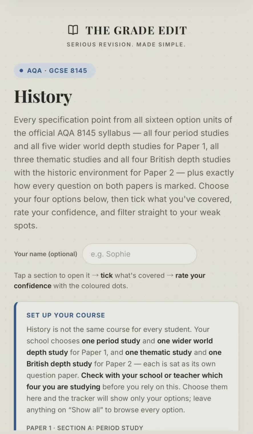 AQA GCSE History Revision Tracker (8145)