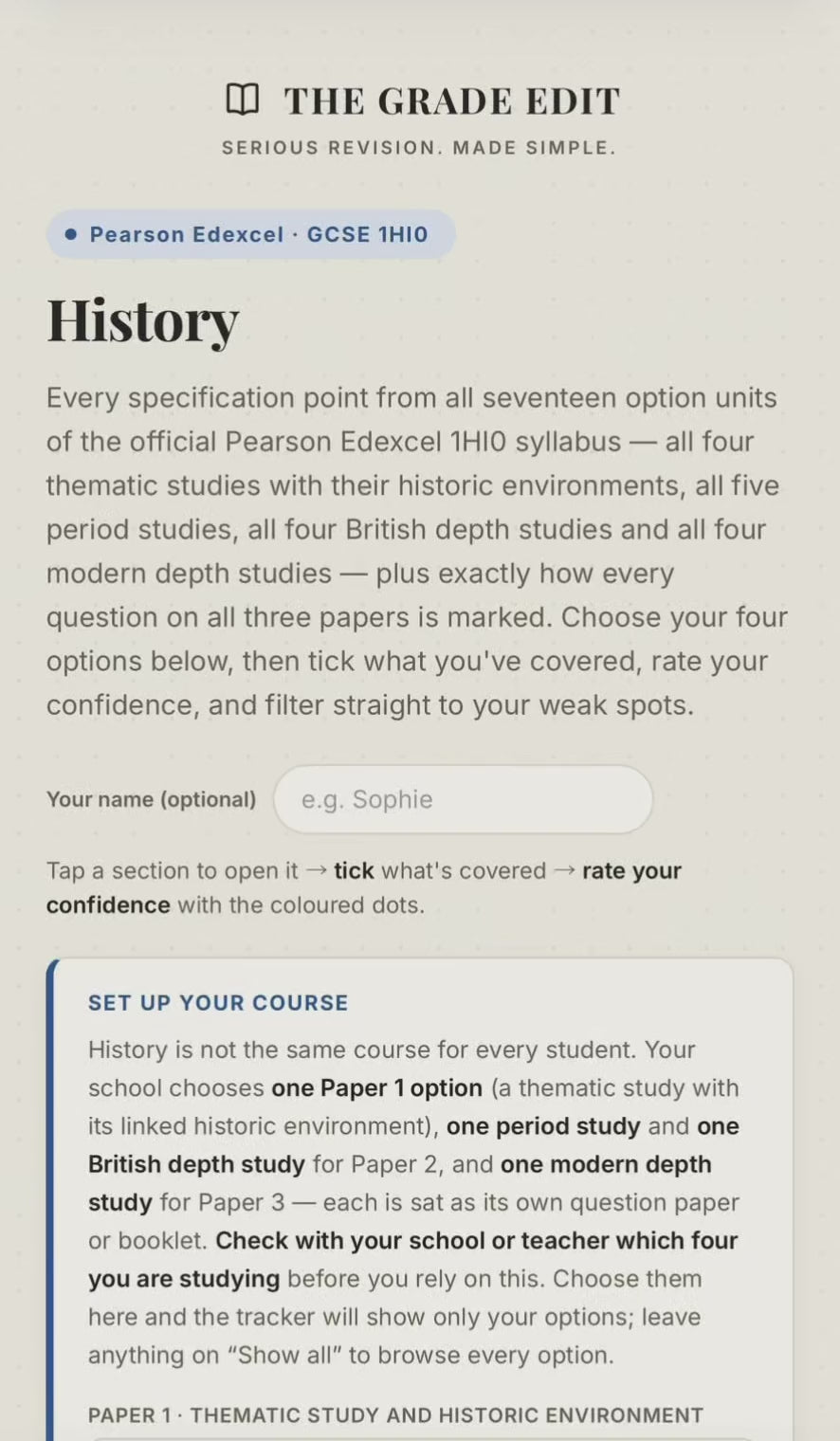 Edexcel GCSE History Revision Tracker (1HI0)