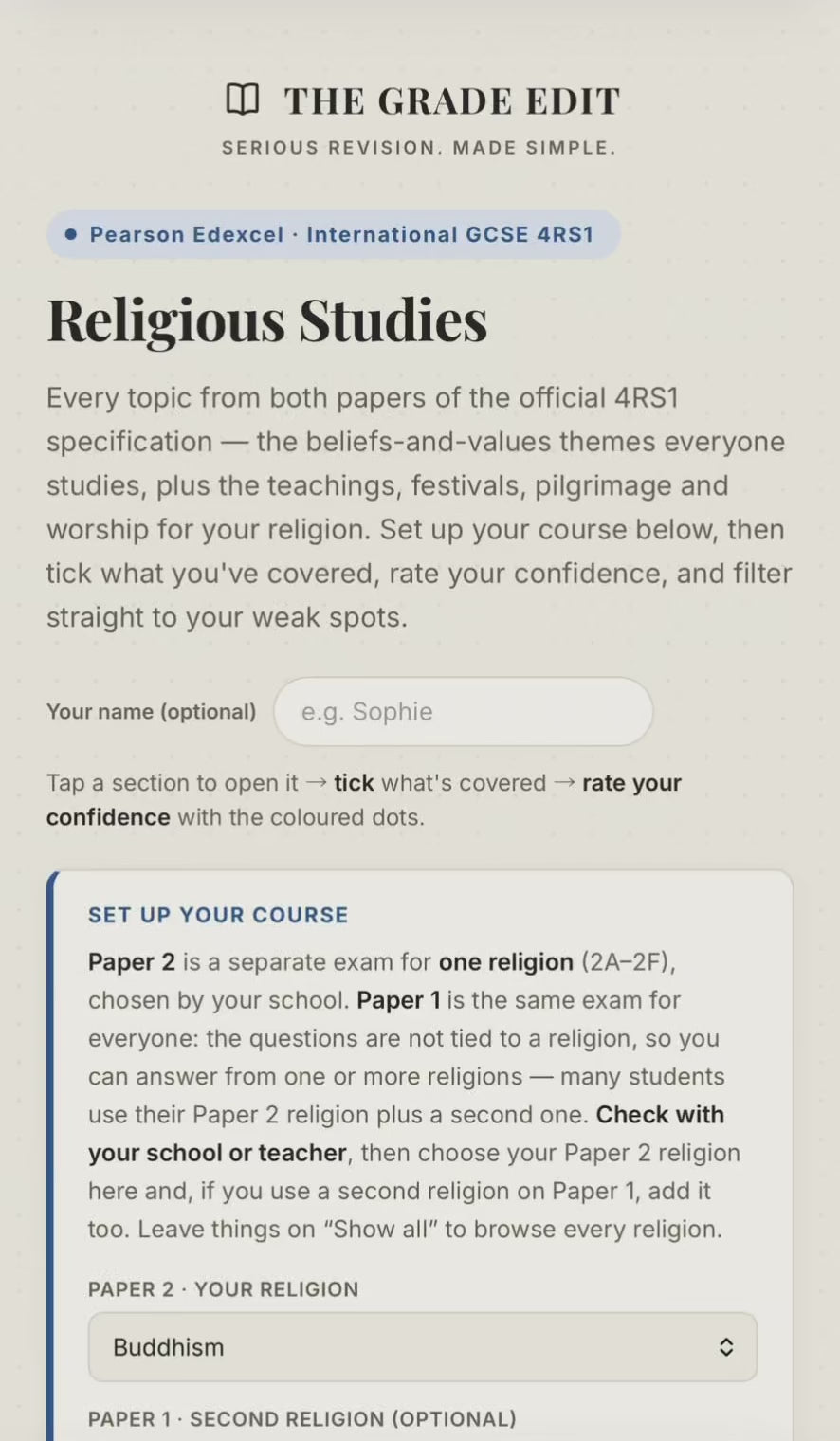 Edexcel IGCSE Religious Studies Revision Tracker (4RS1)
