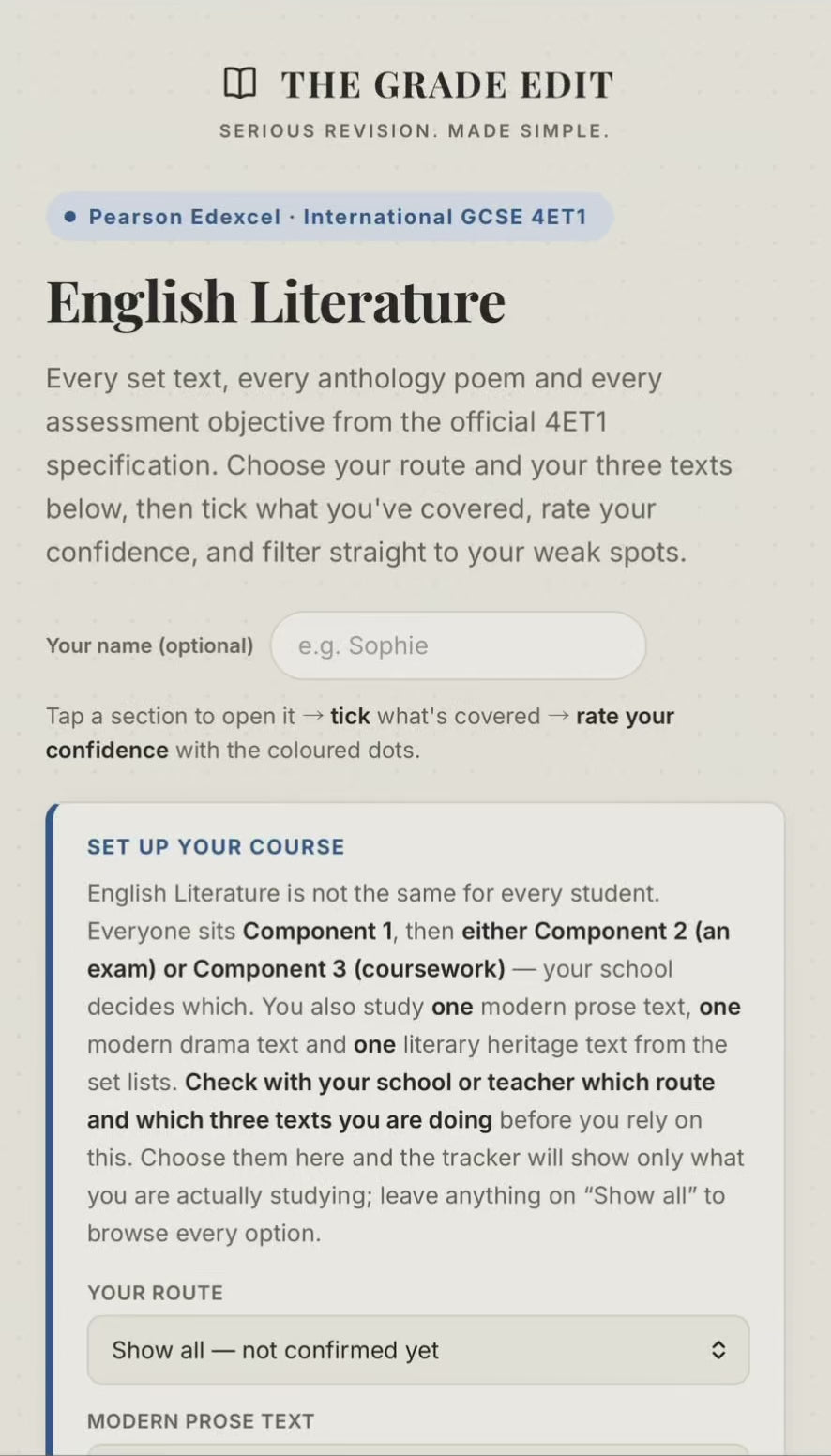 Edexcel IGCSE English Literature Revision Tracker (4ET1)