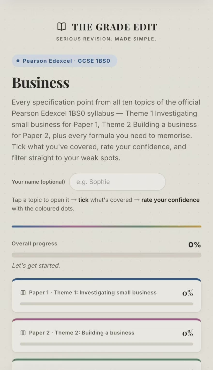 Edexcel GCSE Business Revision Tracker (1BS0)