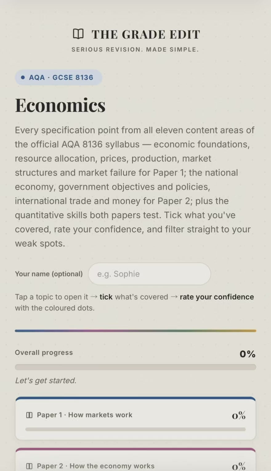 AQA GCSE Economics Revision Tracker (8136)