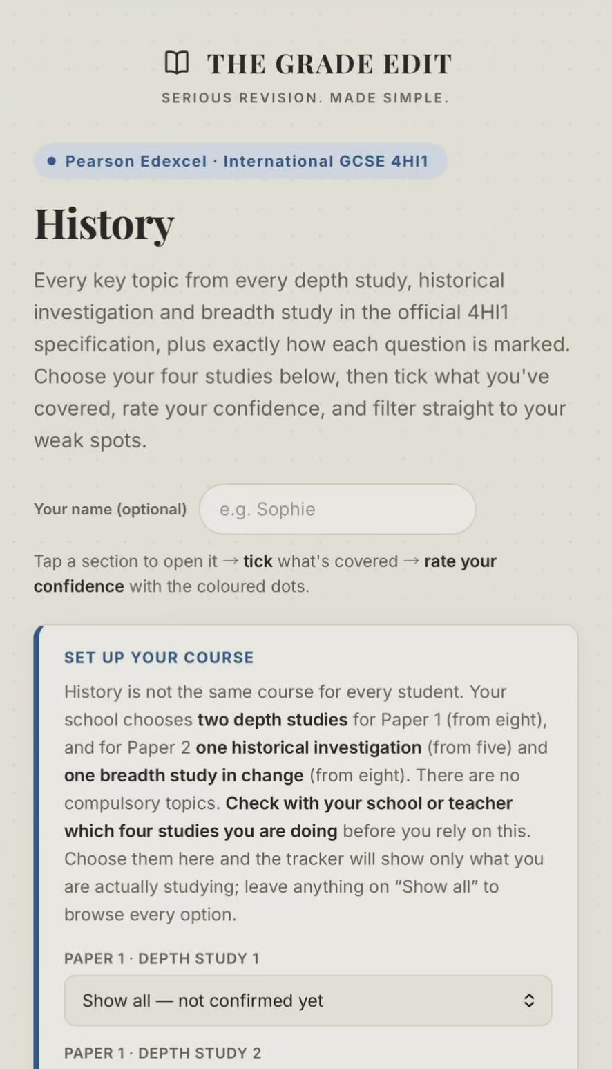 Edexcel IGCSE History Revision Tracker (4HI1)