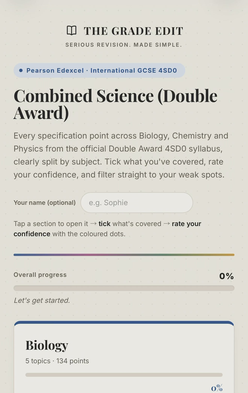 Edexcel IGCSE Science Double Award Revision Tracker (4SD0)