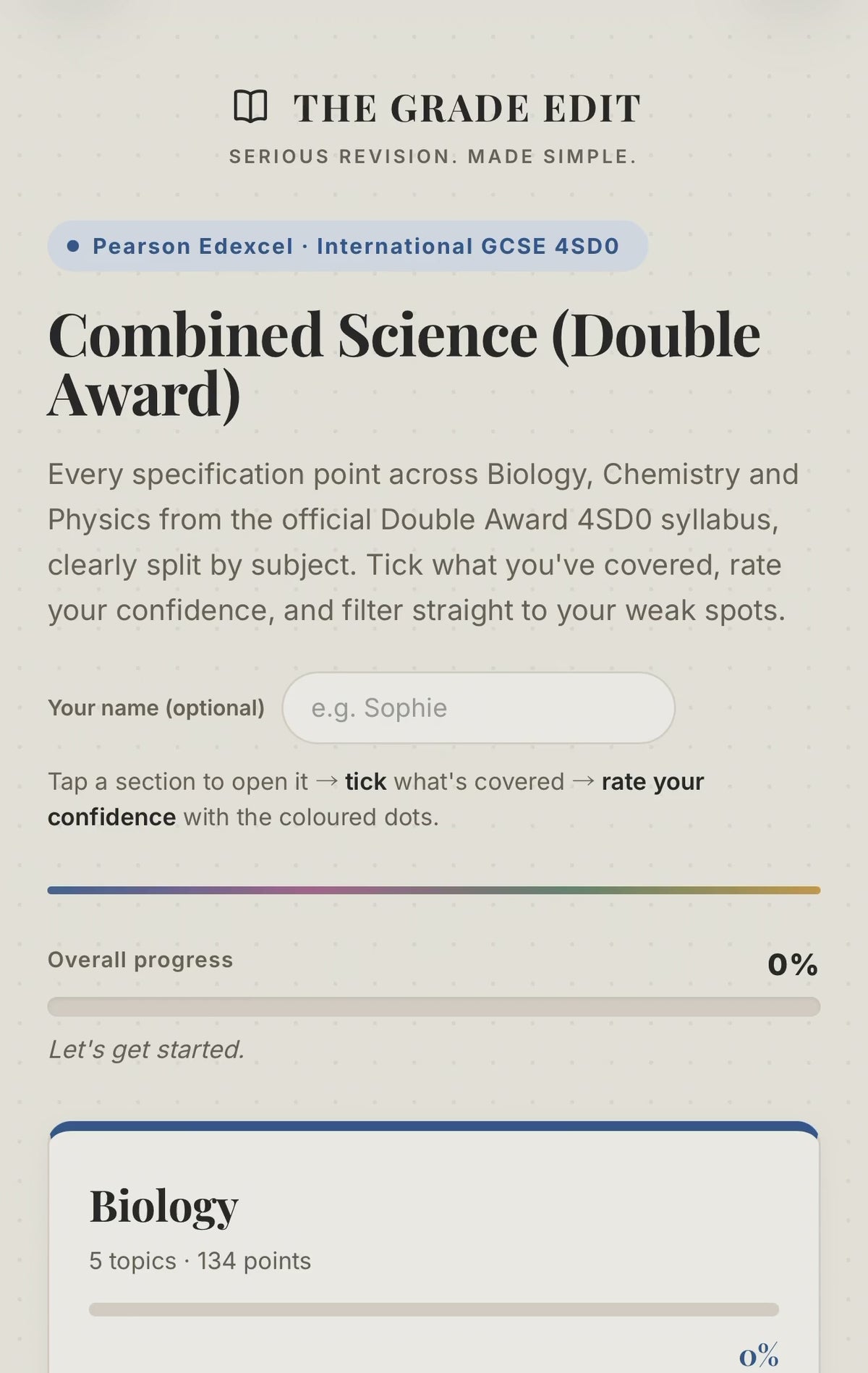 Edexcel IGCSE Science Double Award Revision Tracker (4SD0)