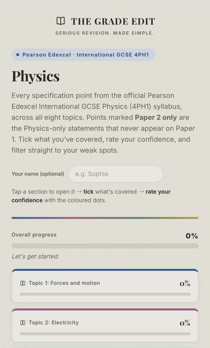Edexcel IGCSE Physics Revision Tracker (4PH1)