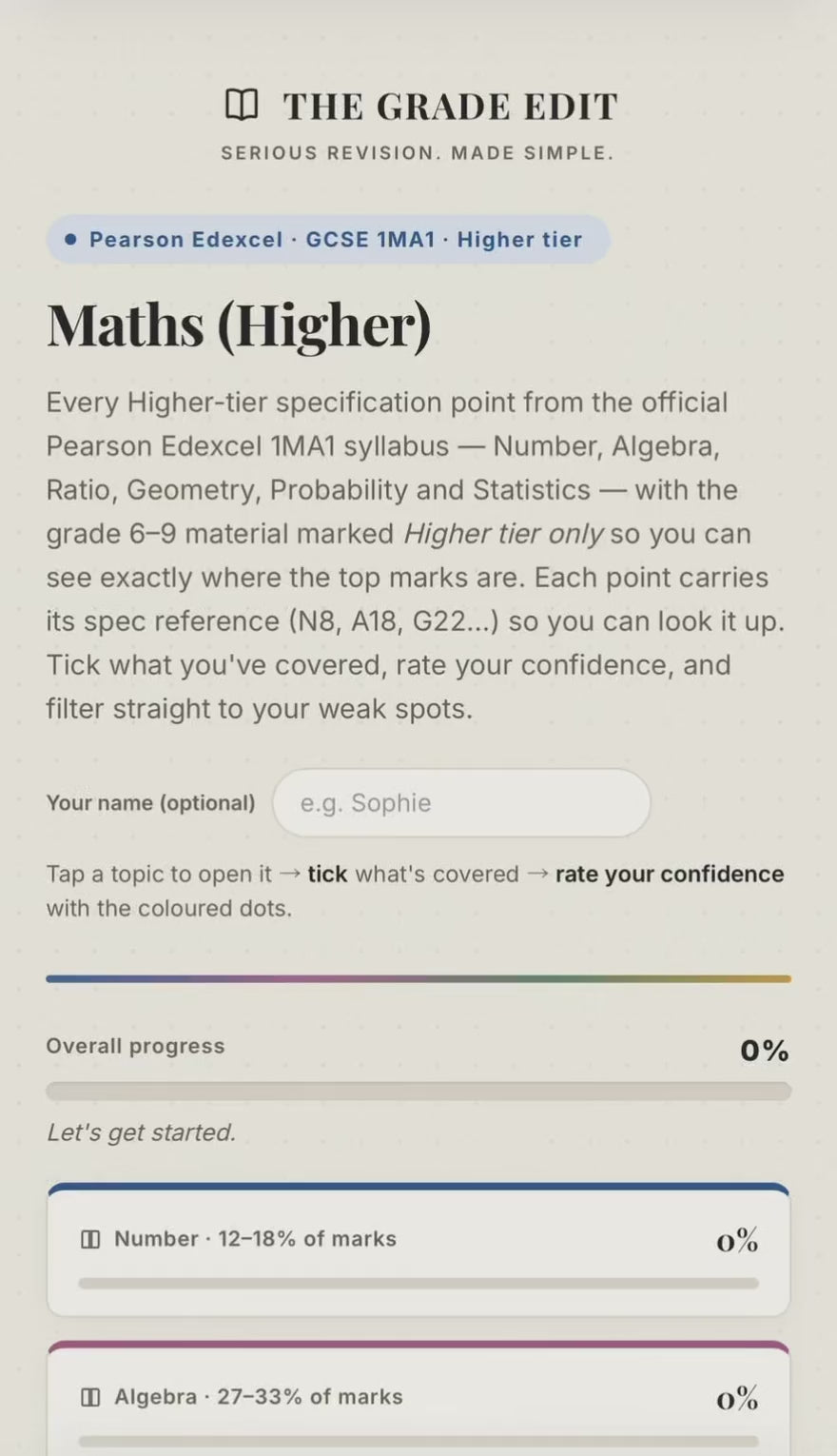 Edexcel GCSE Maths Higher Revision Tracker (1MA1)