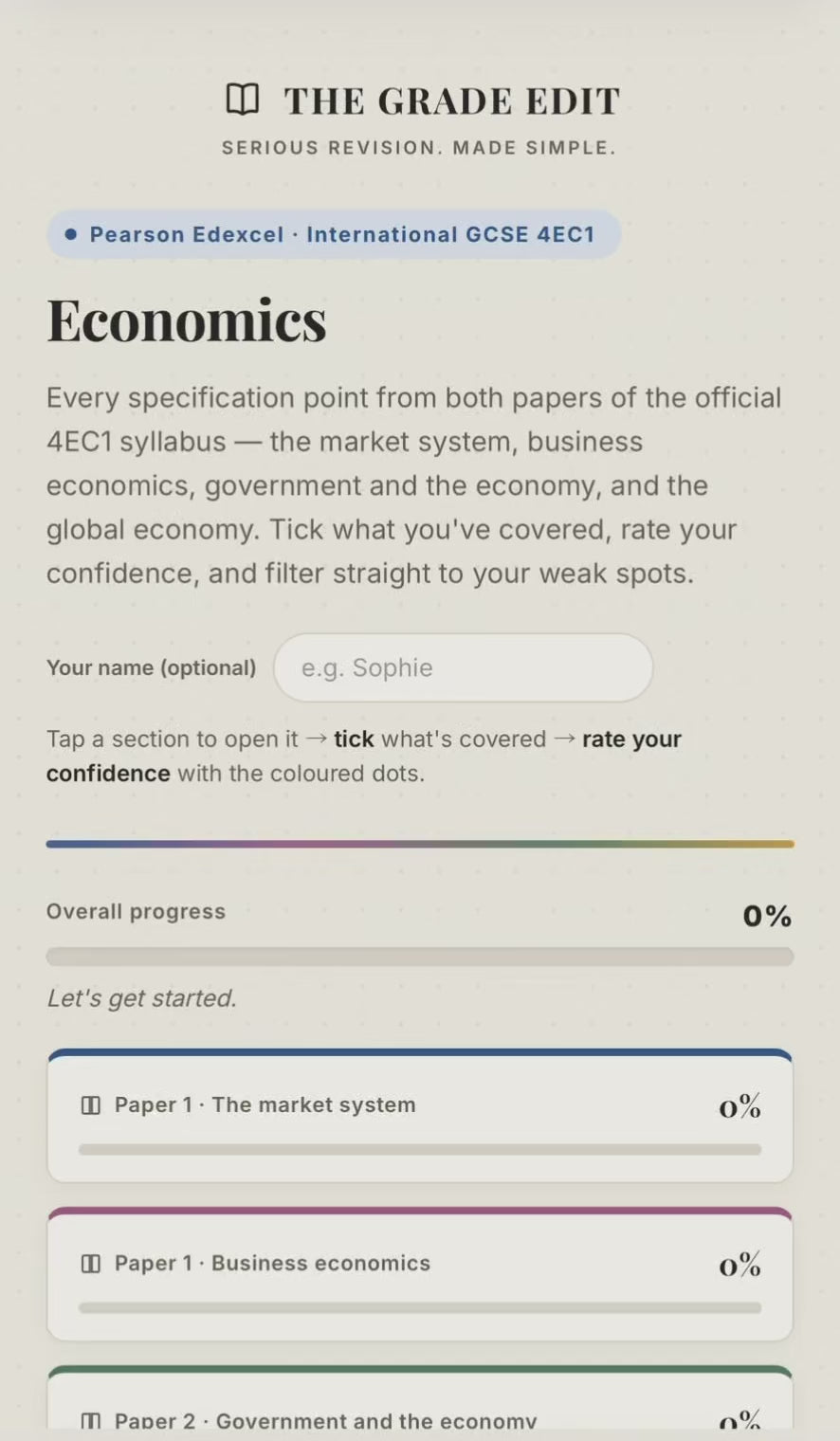 Edexcel IGCSE Economics Revision Tracker (4EC1)