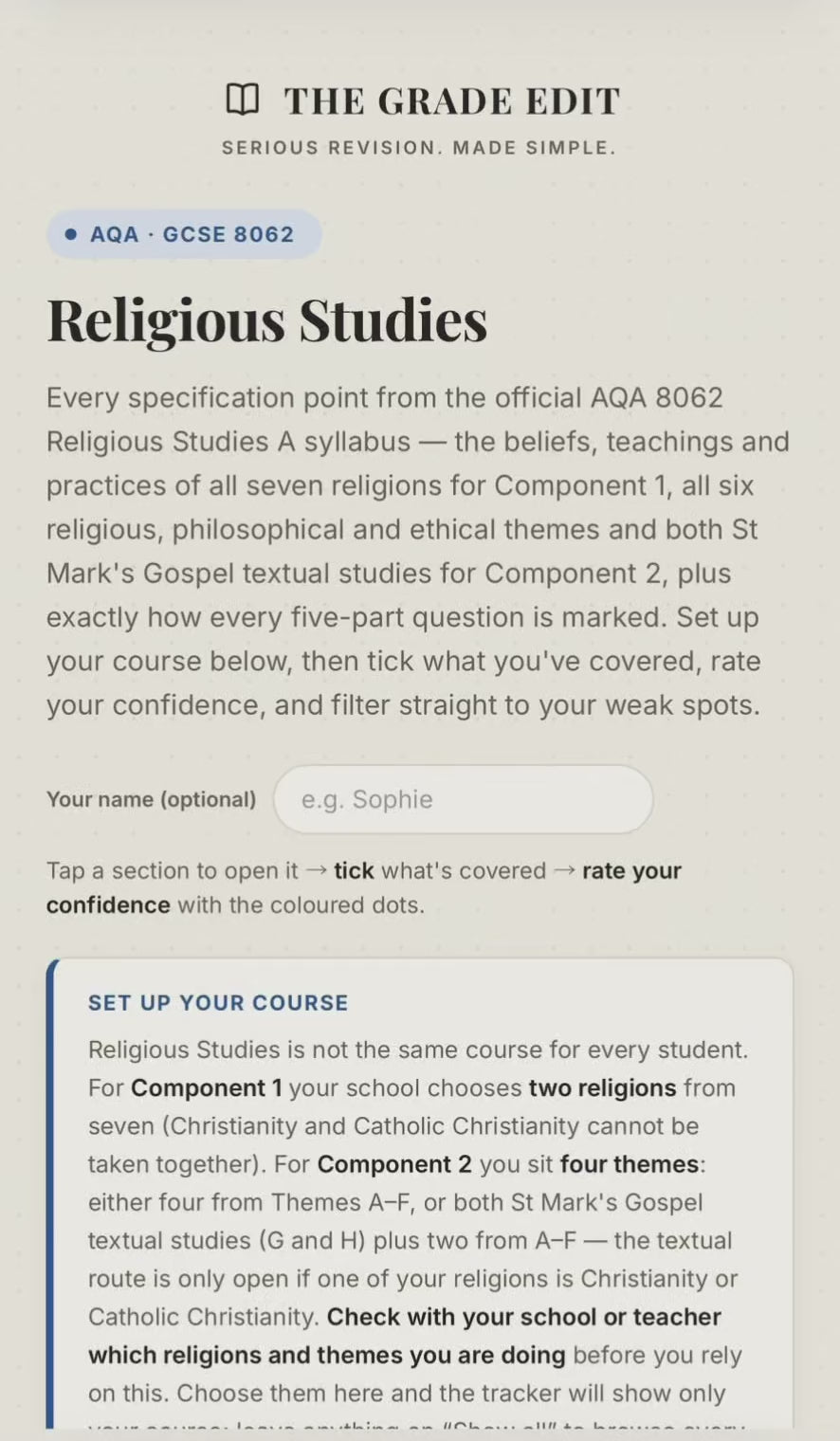 AQA GCSE Religious Studies A Revision Tracker (8062)